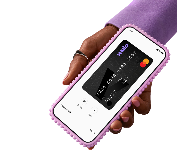 Hand holding a phone showing the Vuelo One-Time Card ready to add to a digital wallet