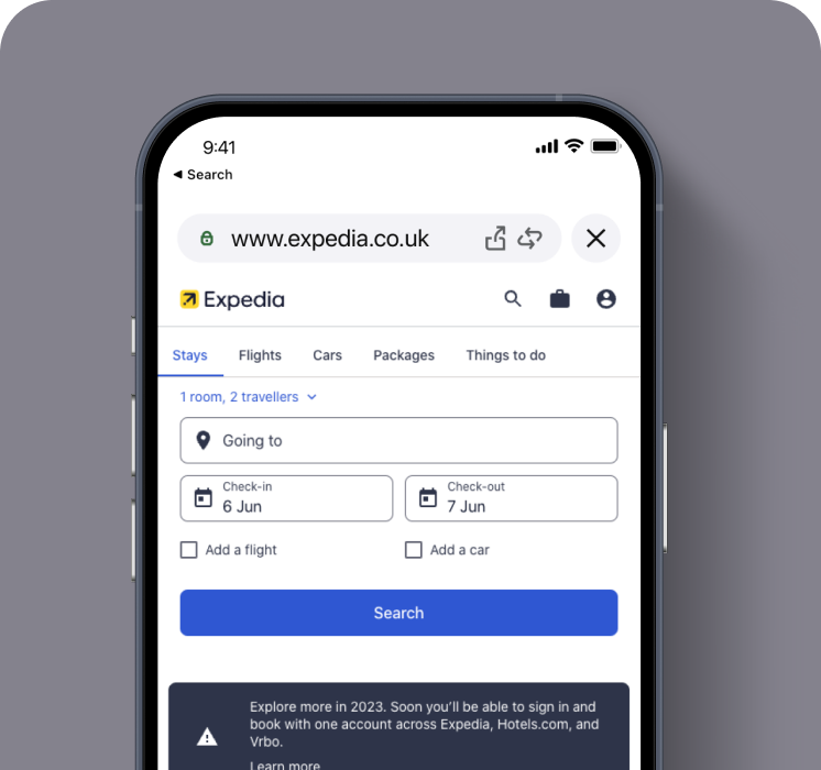 Vuelo app brand search screen