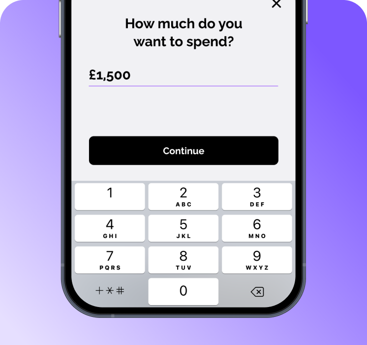 Vuelo app numeric keypad asking how much you want to spend