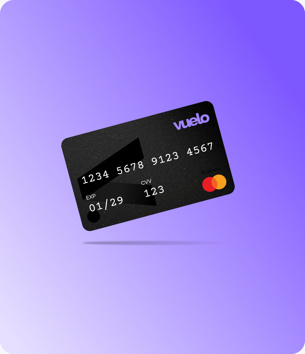 Vuelo One Time Card on a purple gradient