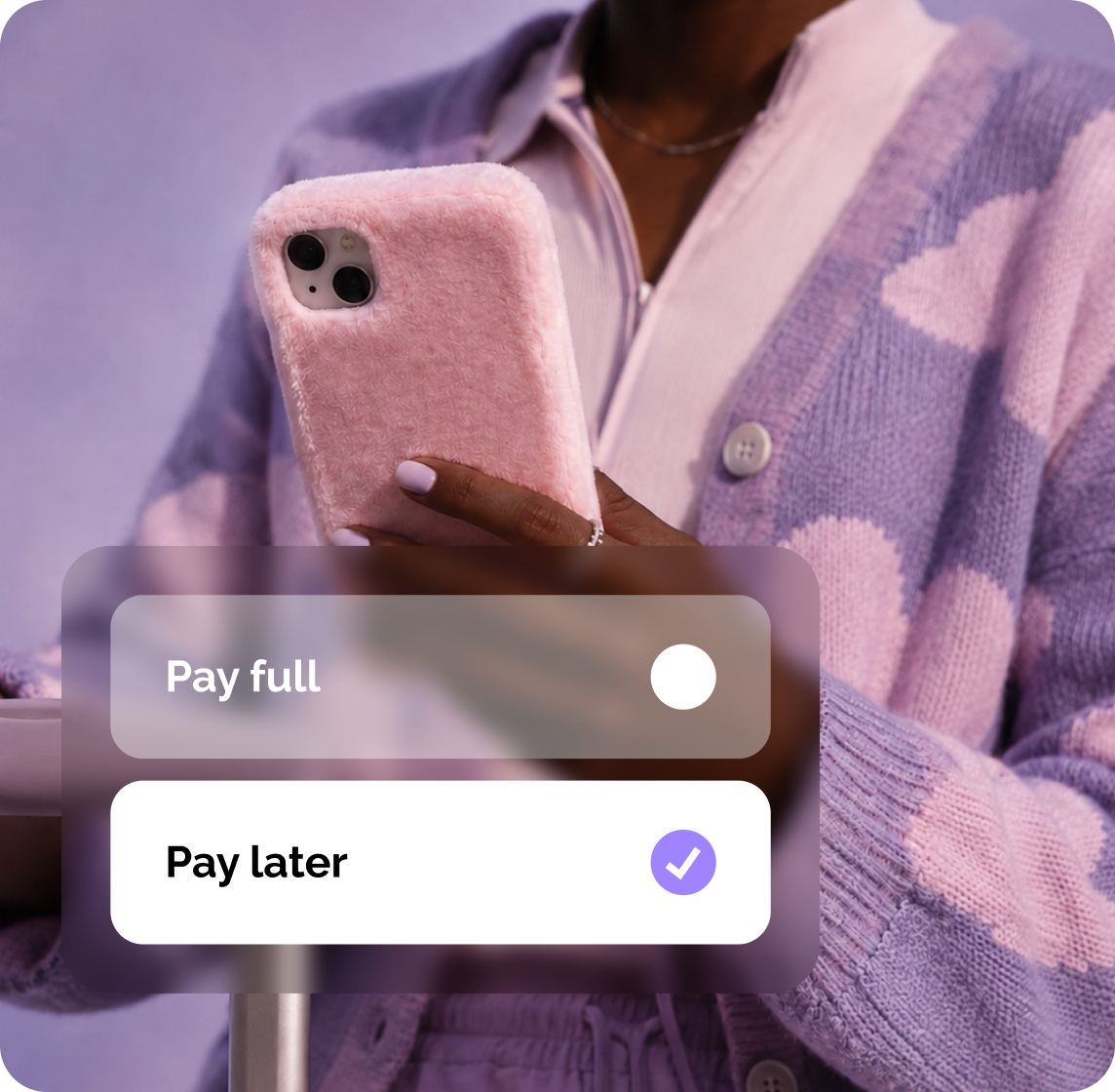Phone showing a Vuelo buy now, pay later payment plan