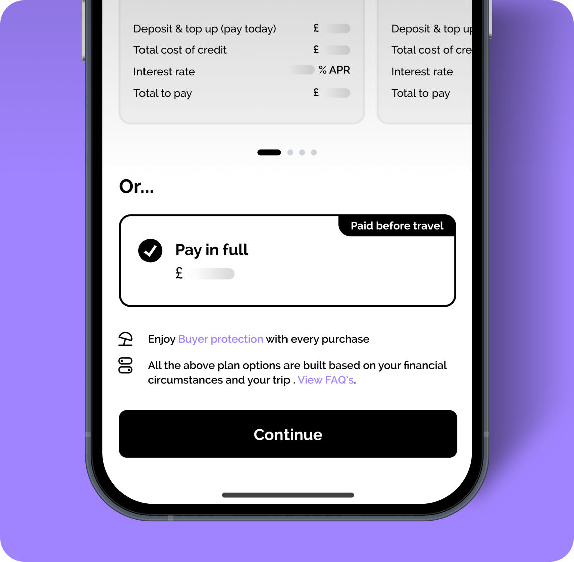 Phone showing the Vuelo Pay in full payment option